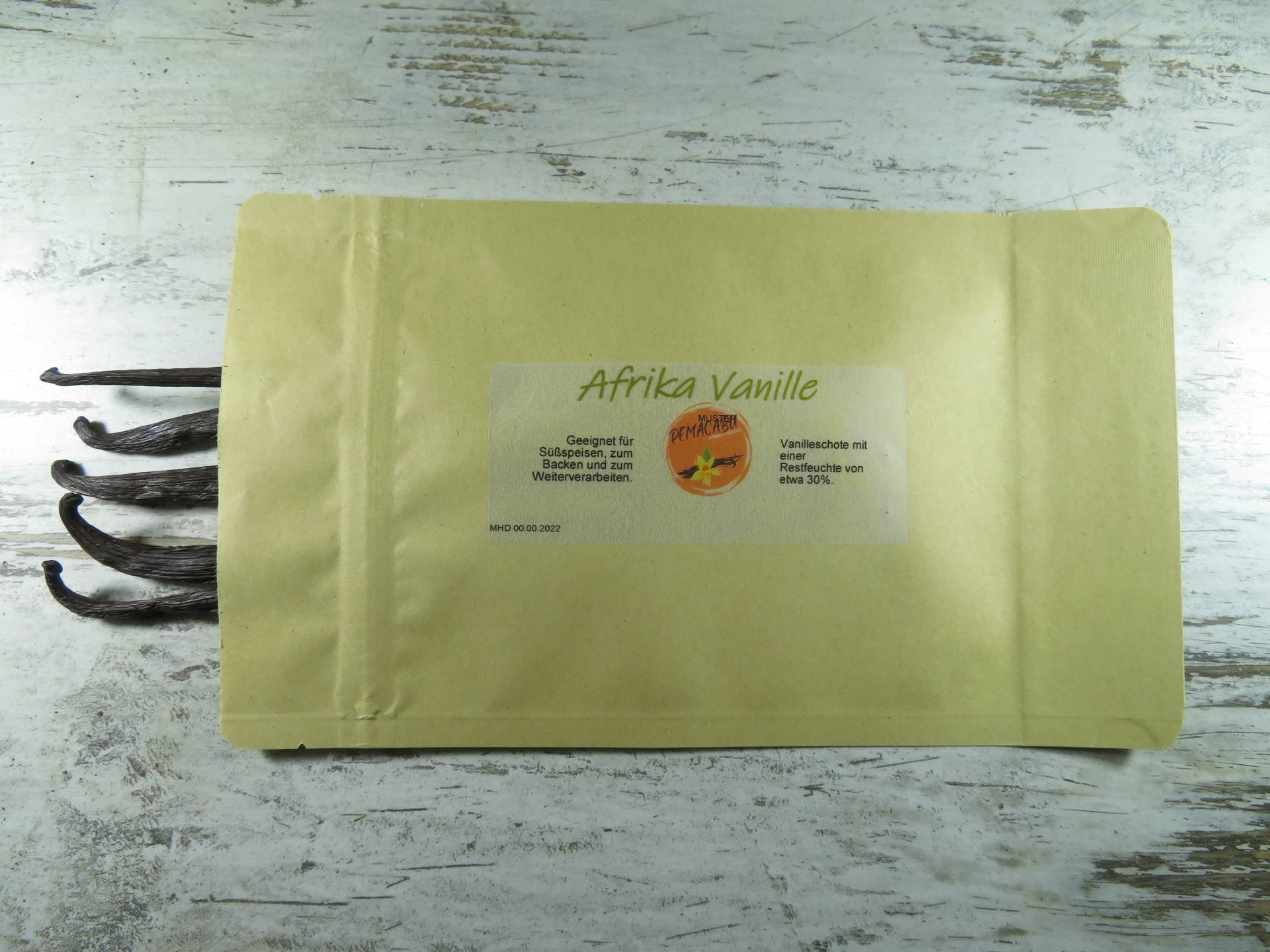3 Afrika Vanilleschoten, je 18 cm lang, im Standbodenbeutel