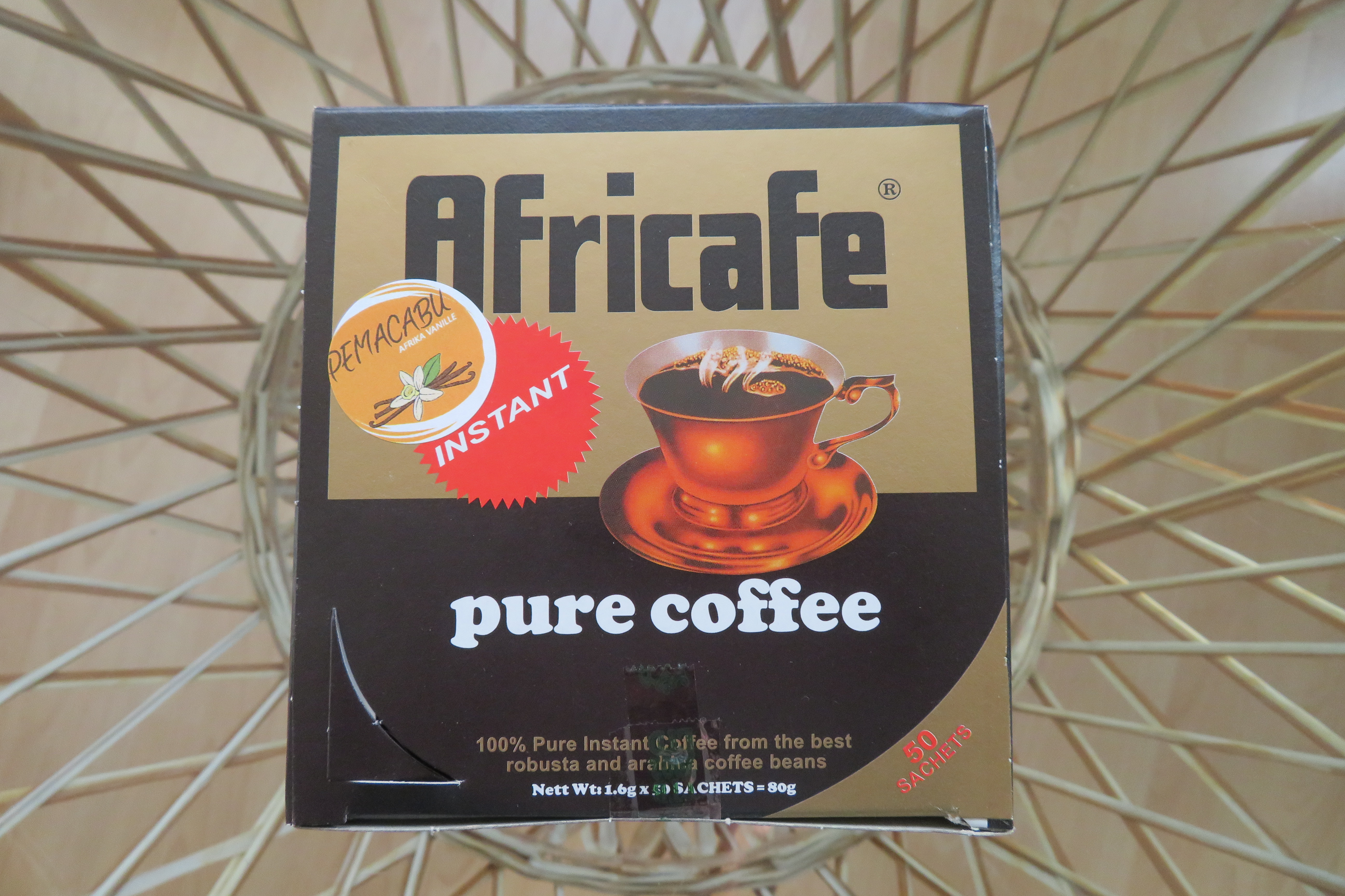 Africafe im 50 Gramm Standbodenbeutel, der Instant-Kaffee aus Tansania
